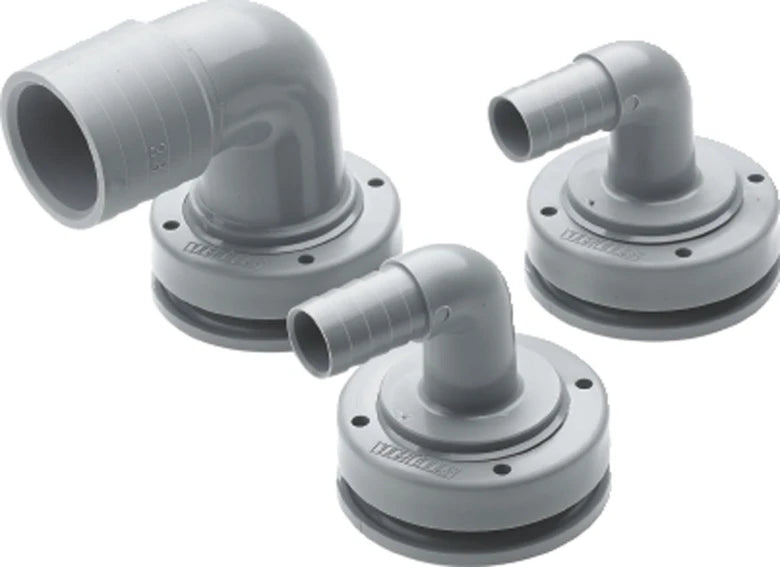 Raccord en plastique coudé Ø 38 mm pour réservoirs souples